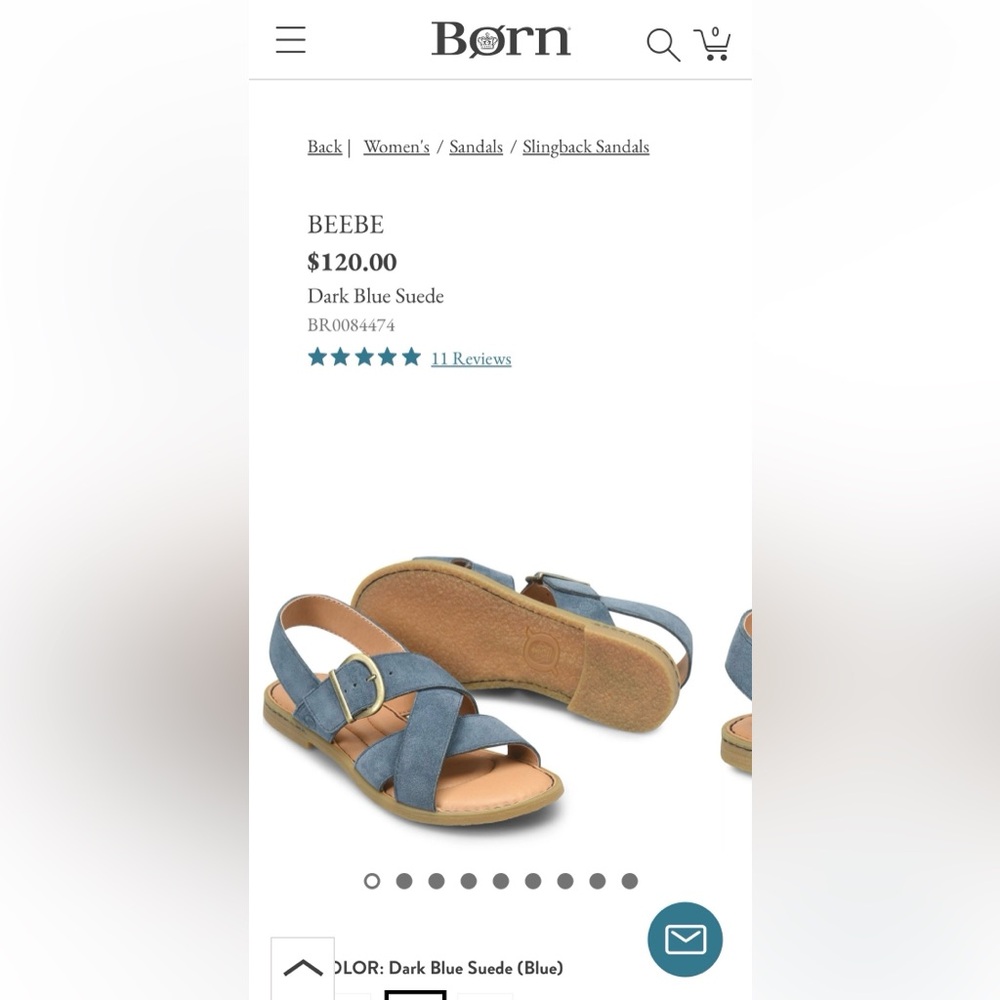 Born "Beebe" Blue Suede Sandals NEW size 11